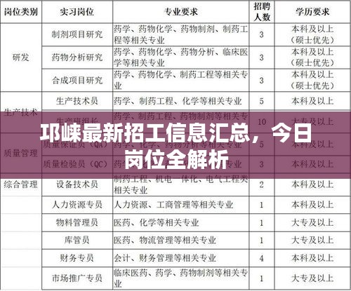 邛崃最新招工信息汇总，今日岗位全解析