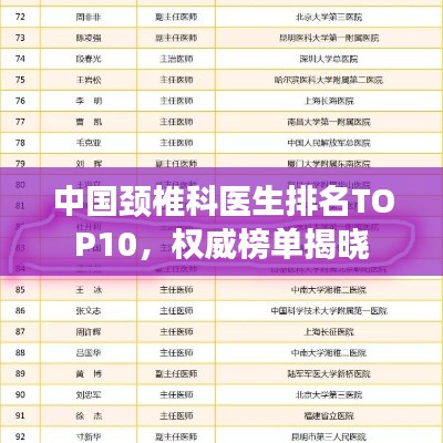 中国颈椎科医生排名TOP10，权威榜单揭晓