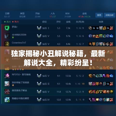 独家揭秘小丑解说秘籍，最新解说大全，精彩纷呈！