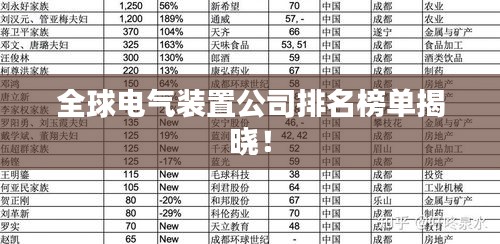 全球电气装置公司排名榜单揭晓！