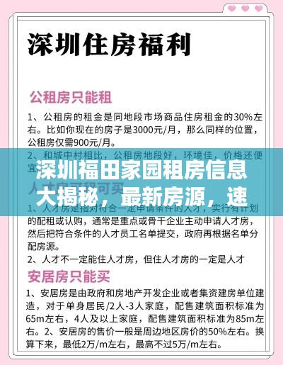 深圳福田家园租房信息大揭秘，最新房源，速览抢租！
