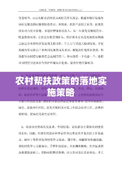 农村帮扶政策的落地实施策略